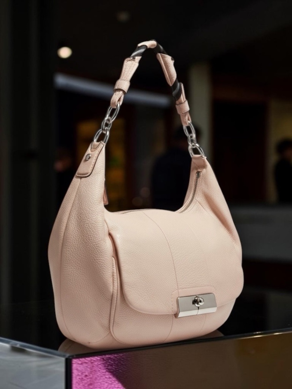 Neutral Beige Leather Hobo Bag - Sleek Everyday Shoulder Purse